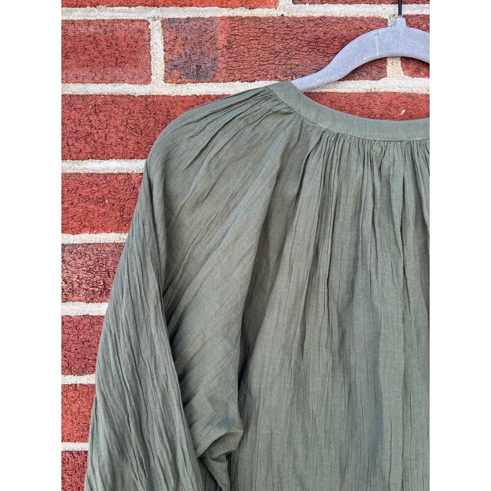 Old Navy Olive Green Peasant Blouse Medium Tall Boho Long Sleeve Cotton Top - Picture 9 of 14